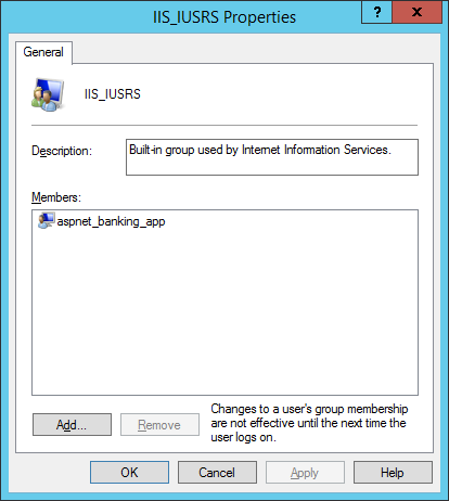 The group properties window showing that the user in the
 previous example has been created.